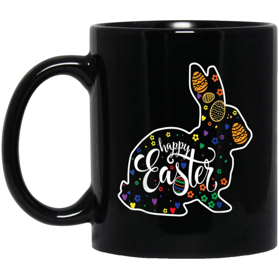 Bunny Happy Easter Day Gift Costume Love Rabbit Eggs 11 oz 15 oz Black Mug