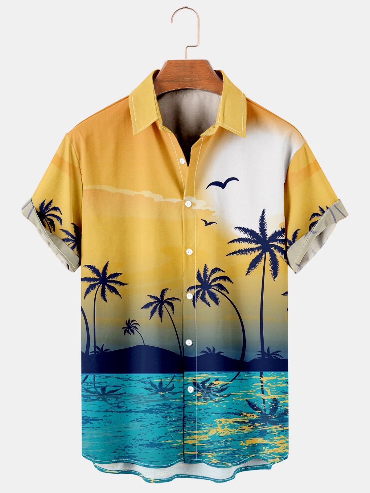 Coconut Tree Print Casual Breathable Short Sleeve Hawaii Shirt Ha73258