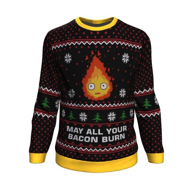 STUDIO GHIBLI MAY ALL YOUR BACON BURN CALCIFER HOWL’S MOVING CASTLE MIYAZAKI PREMIUM UGLY CHRISTMAS SWEATER – AMAZING GIFT IDEA – THANKSGIVING GIFT