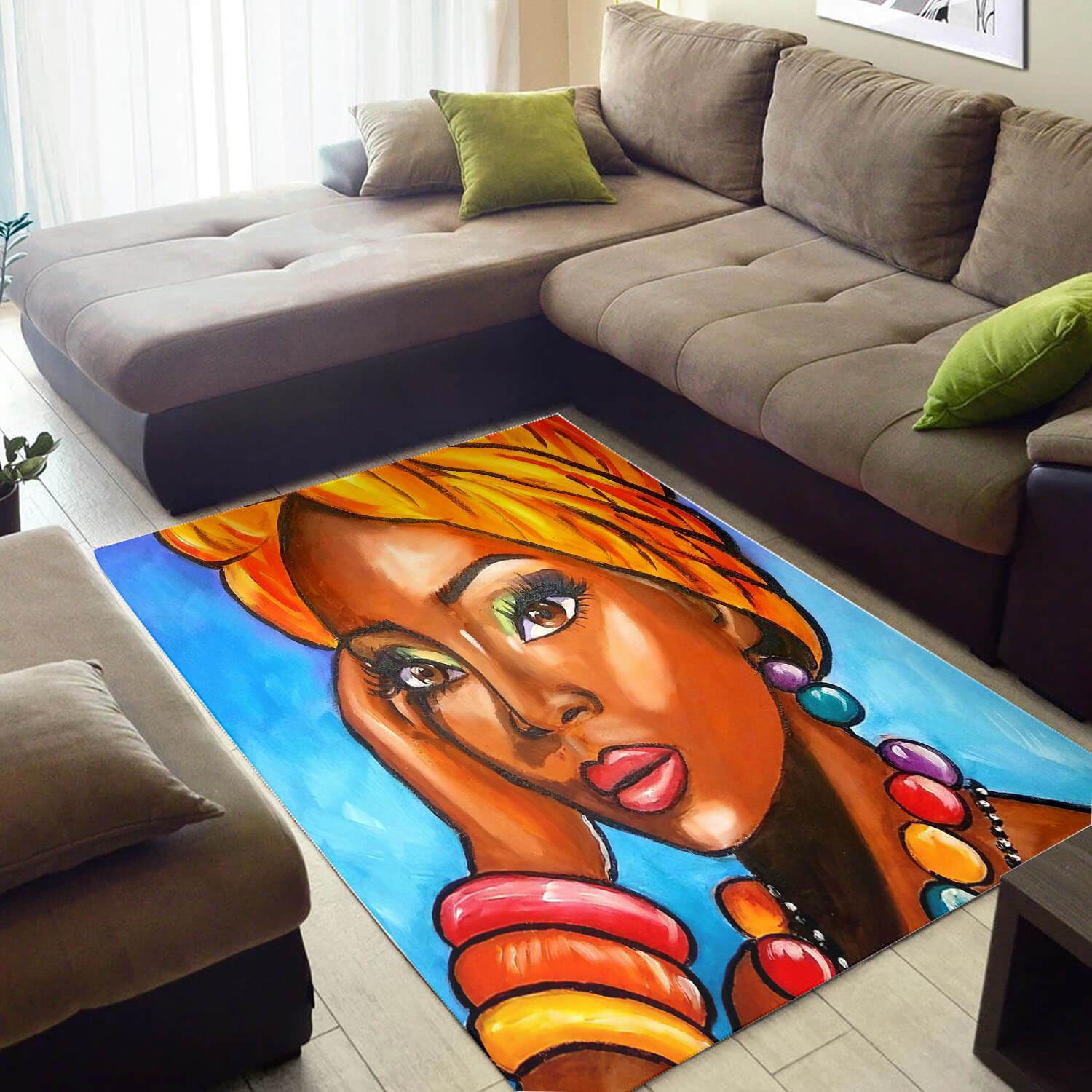 Beautiful African Style Rugs Cute Afrocentric Melanin Woman African Design Floor Rug African House Decor WBG3884