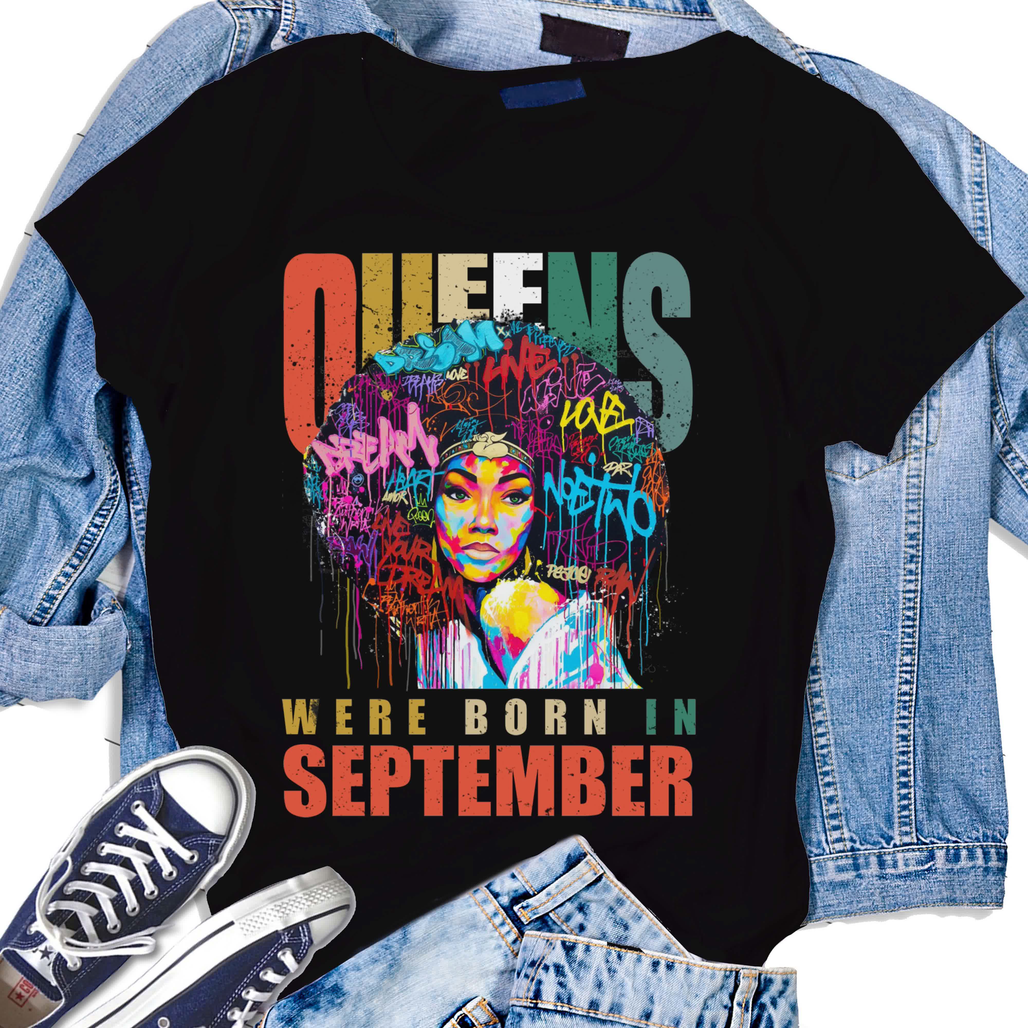 September Queens Birthday Black Girl Personalize Tshirt Vintage Gifts