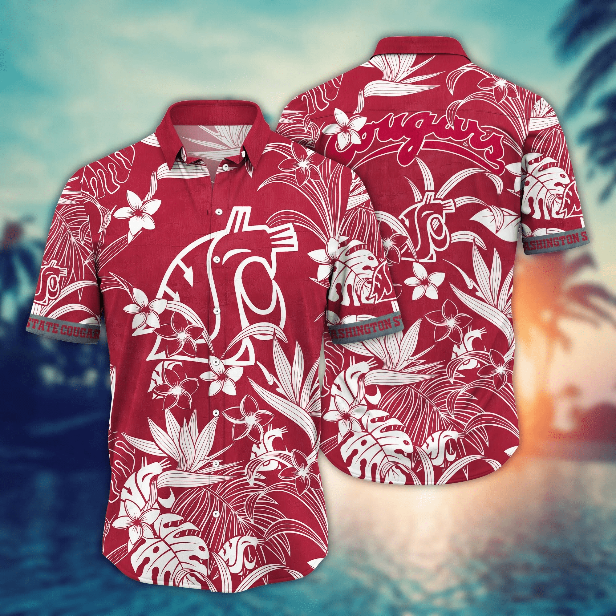 Washington State Cougars NCCA Hawaiian Shirt Sunningtime Aloha Shirt