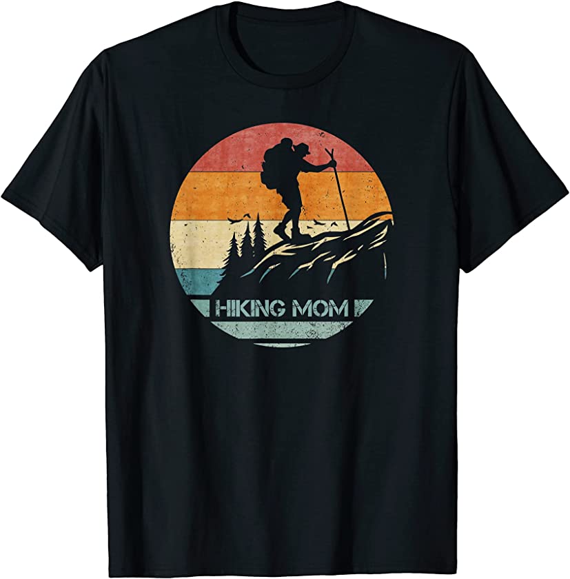 Vintage Retro Hiking Player Mom Hiker Silhouette Sunset T-Shirt