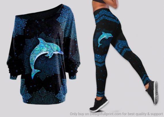 Dolphin Mandala Off Shoulder Long Sleeves Top And Leggings Set Hg