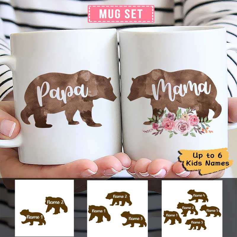 Mama Bear Papa Bear Parent Personalized Mug Set