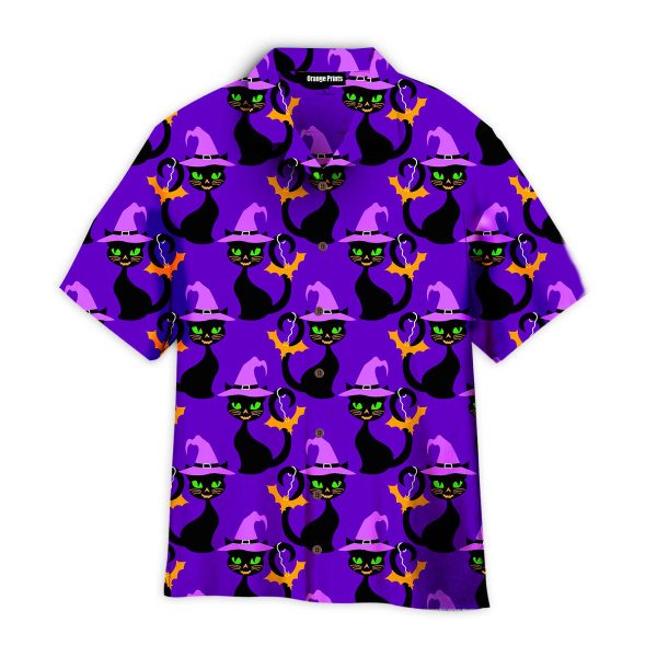 Purple Hallo Cat With Witch Hat Pattern Hawaii Shirt For Men Women Ha100999