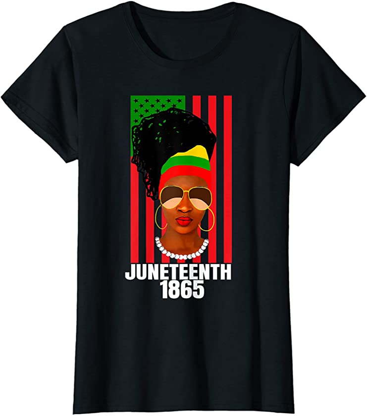 Womens Juneteenth Flag Free-ish since 1865 African American Woman T-Shirt