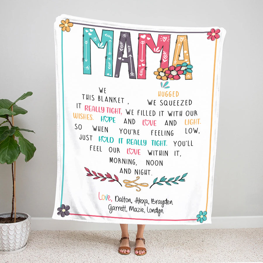 Personalized Mama Throw Blanket, Birthday Mothers Day Christmas Gift For Mom Mama Mommy From Kids