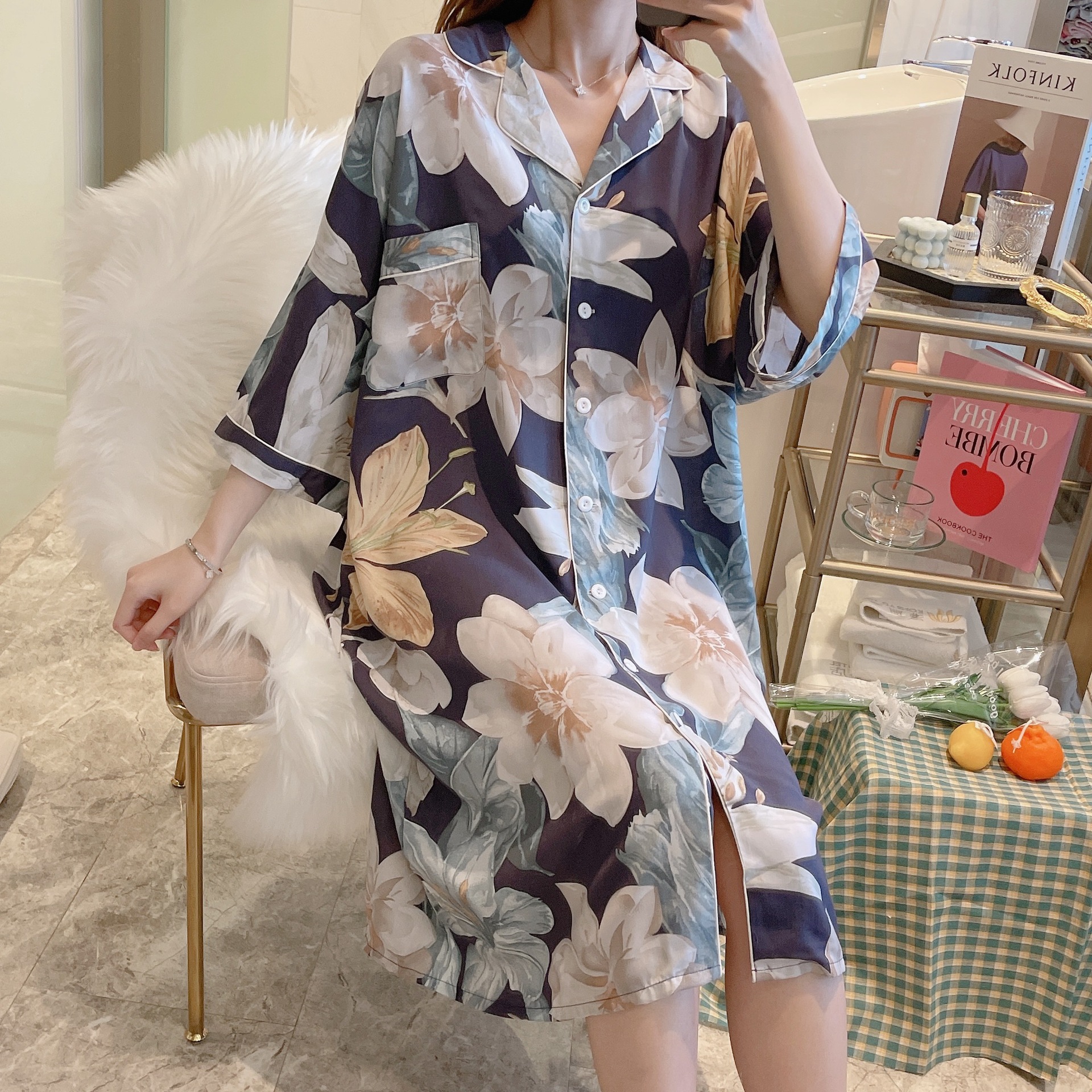 Women Sleepwear Nightgown Floral Printed Viscoes Summer Nightdress Sleeping Dress Female Plus Size Homewear Sleepshirt Pijama alx