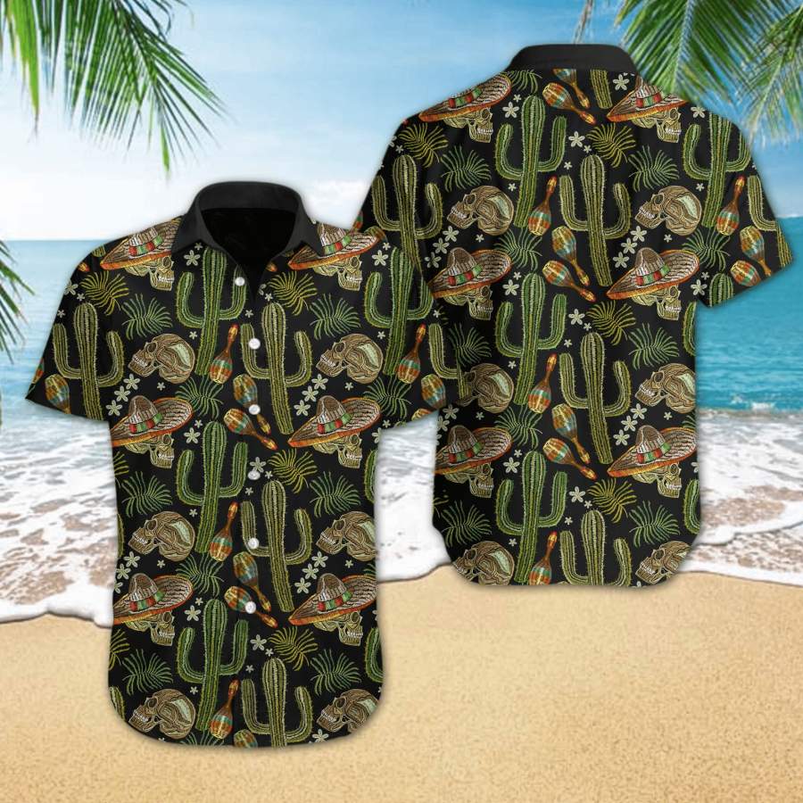 Hawaii Aloha Shirts Skull Cactus Embroidery Ha82986