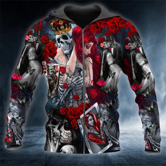 Dark Roses Goth Lovers And Sugar Skull 3D All Over Printed Unisex Zip Up Hoodie Us Size