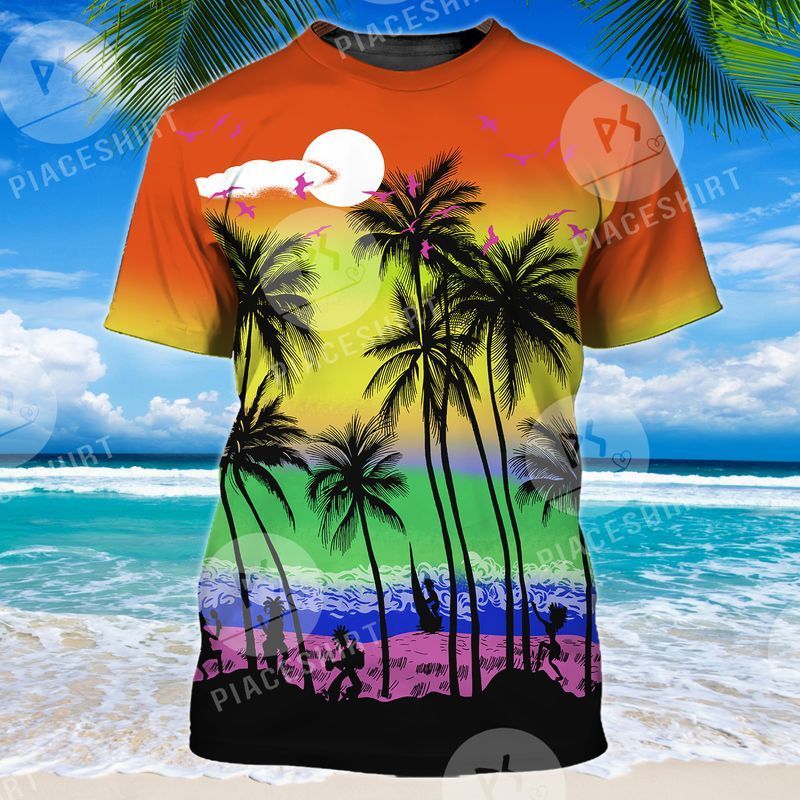 Lgbt Sunset Hawaiian Beach Summer Vacation Full Print Tshirt Ha111564