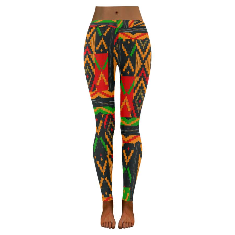 African Print ,Dashiki ,Adinkra ,Kente Pattern Low Rise Leggings (Invisible Stitch) S2