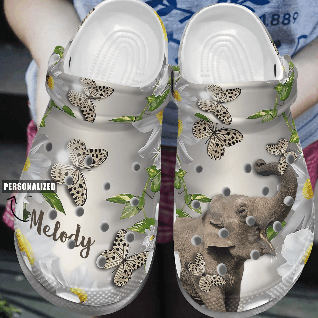 Beautiful Elephant Personalized Clog, Custom Name, Text, Color, Number Fashion Style For Women, Men, Kid, Print 3D