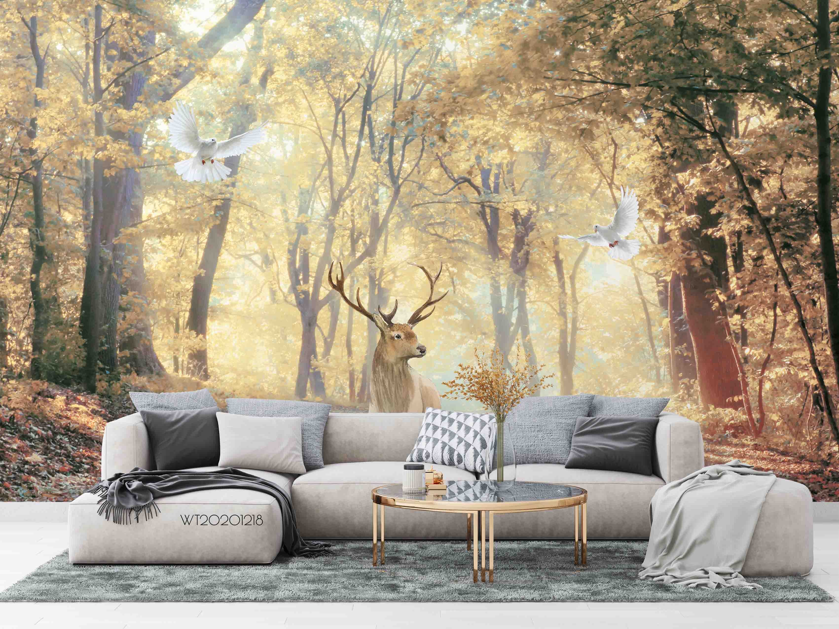 3D Autumn Forest Animal Elk Wall Mural Wallpaper Lqh 184