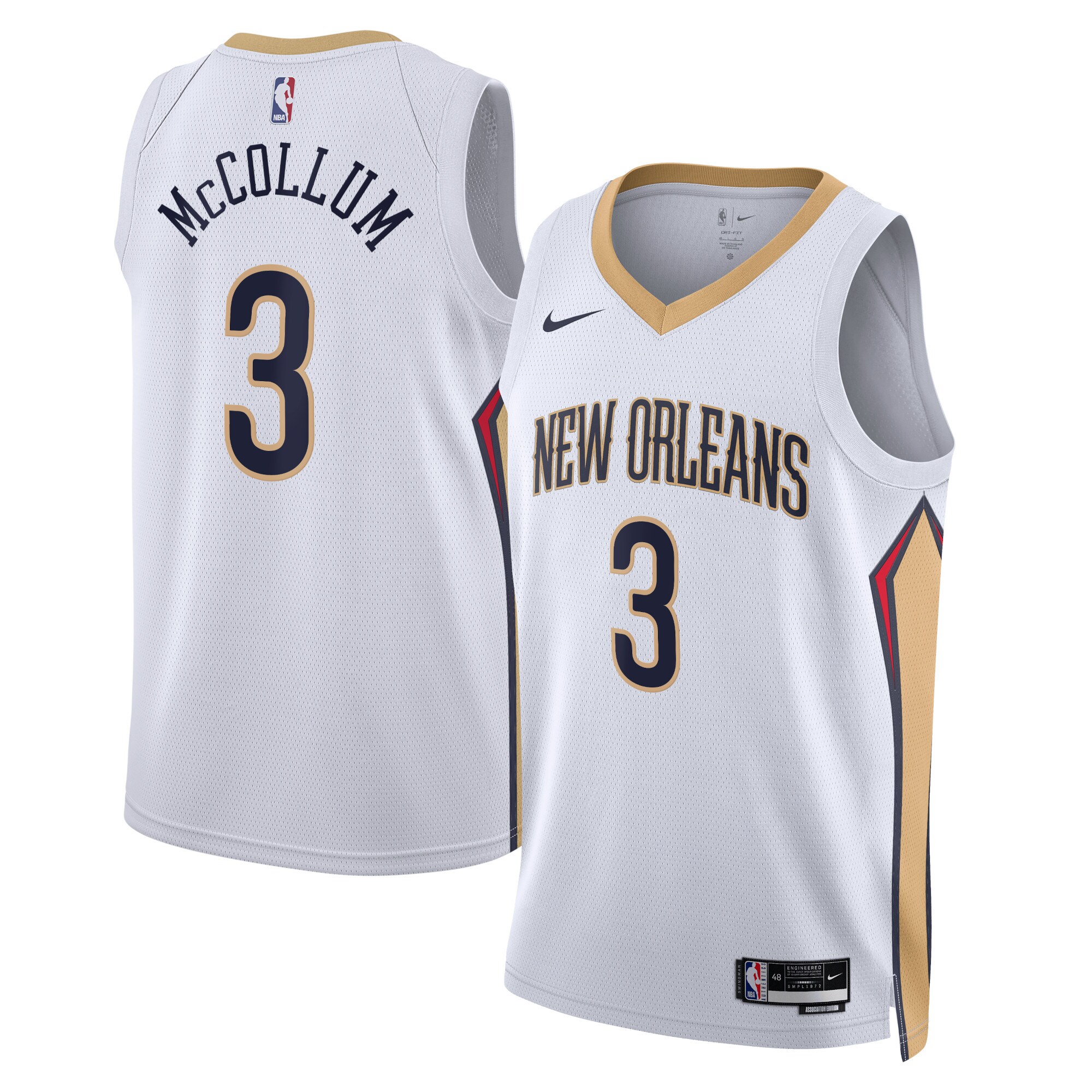 New Orleans Pelicans Association Edition Swingman Jersey – White – C.J. McCollum – Unisex