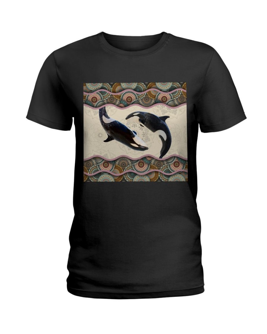 Killer Whale Boho Pattern Black T-Shirt Hoodie All Color Size S-5Xl