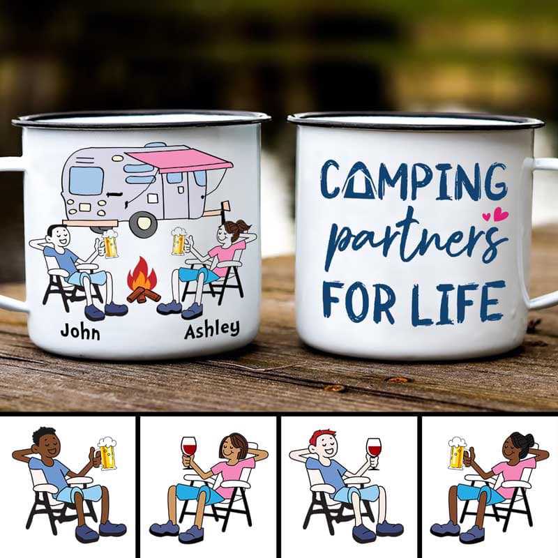 Stick Figure Camping Partners For Life Personalized Campfire Mug