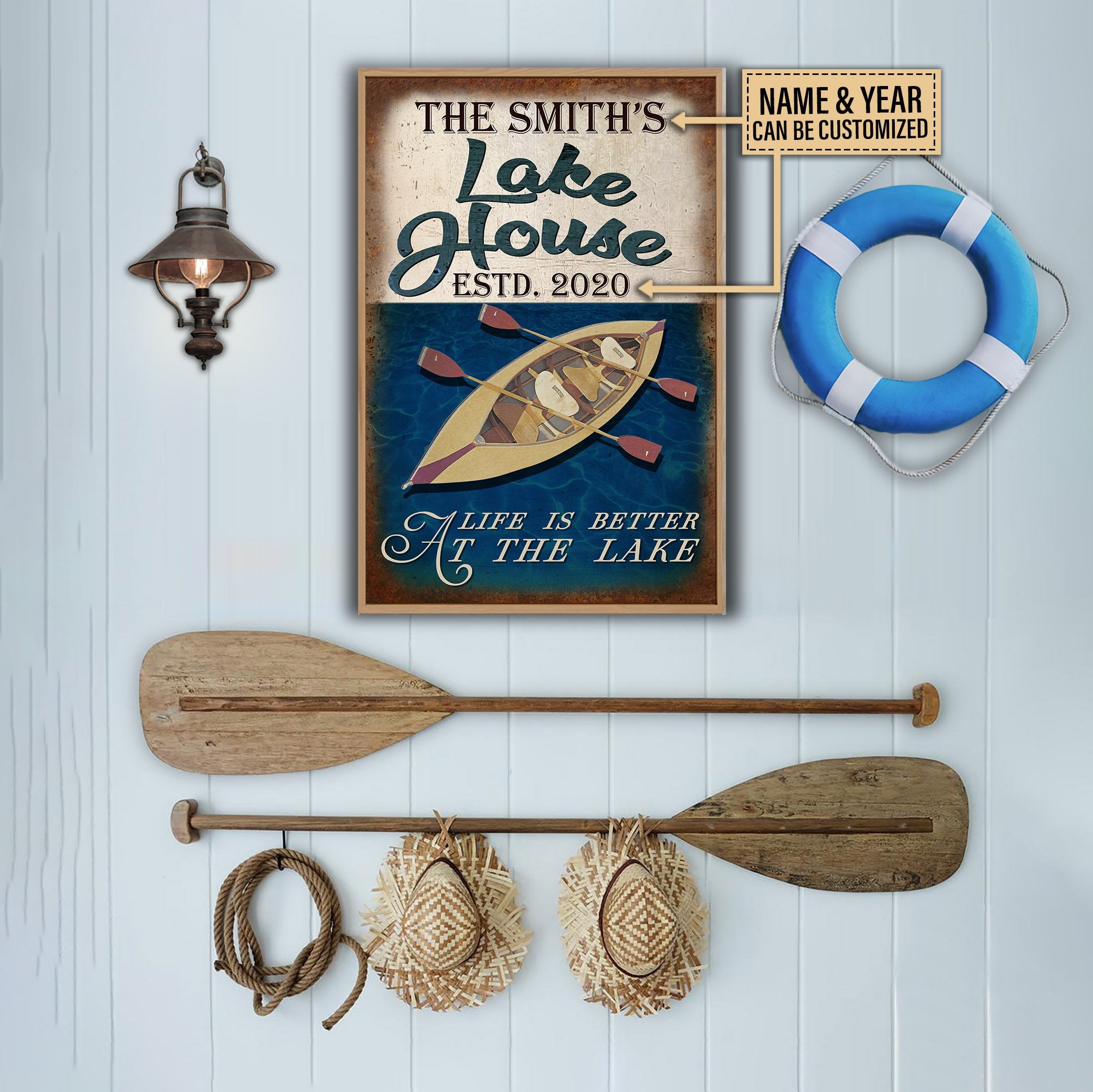 Aeticon Gifts Personalized Kayaking Lake House Life Is Better Canvas Mom Dad Gift Home Decor