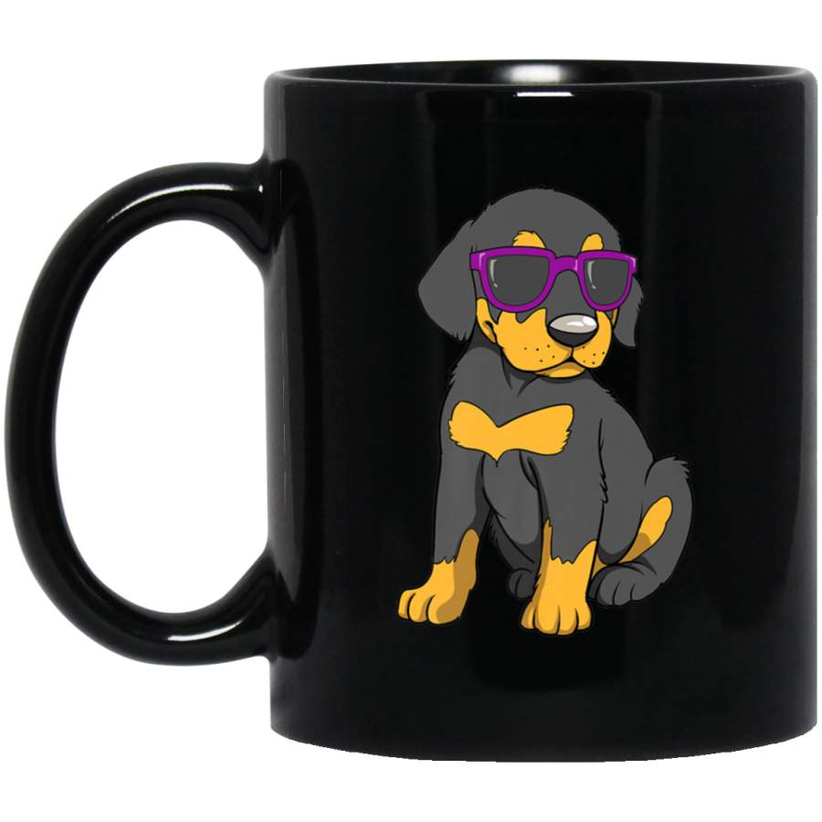 Cute Doberman Puppy In Glasses Gift Doberman Pinscher 11 oz 15 oz Mug Black