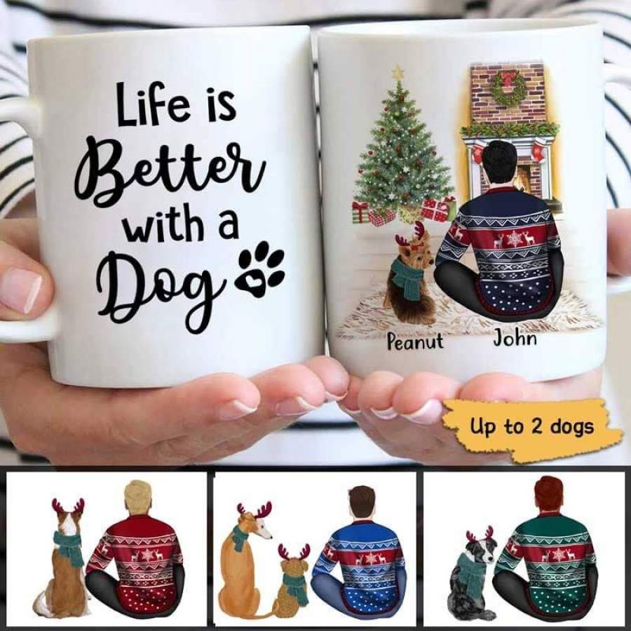 Dog Dad Life Is Better With Dogs Christmas Personalized Mug