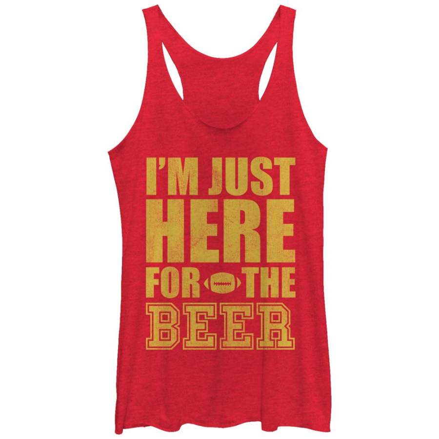 CHIN UP Women’s Football Here for the Beer  Racerback Tank Red Heather