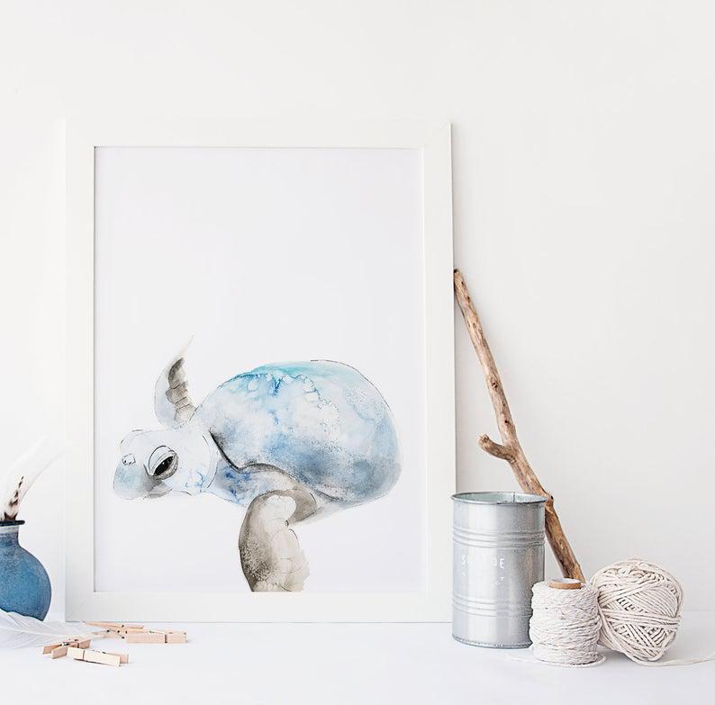 Sea Turtle Poster / Marine Animal / Seabed / Watercolor / Made In Quebec / Art / Minimal Style / Cynthia Paquette