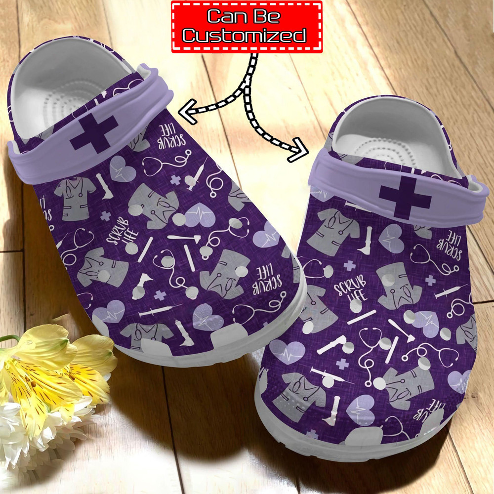 Nurse Crocs – Personalized Nurse Scrub Life Pattern Clog Shoes For Men And Women