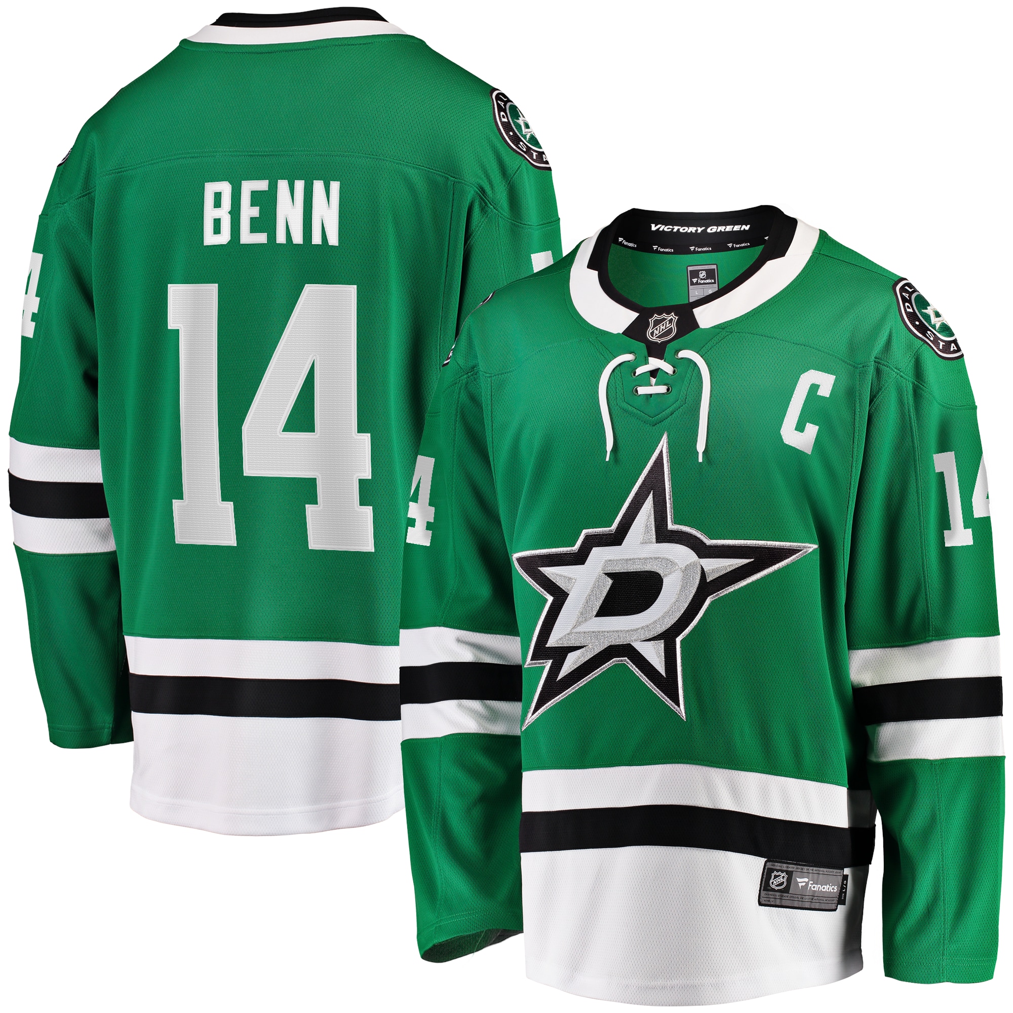 Jamie Benn Dallas Stars Branded Captain Patch Home Breakaway Jersey – Kelly Green