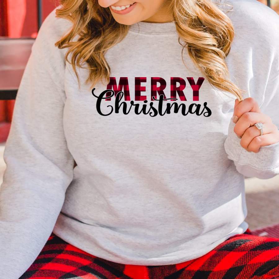 Plaid Merry Christmas Sweatshirt or Hoodie