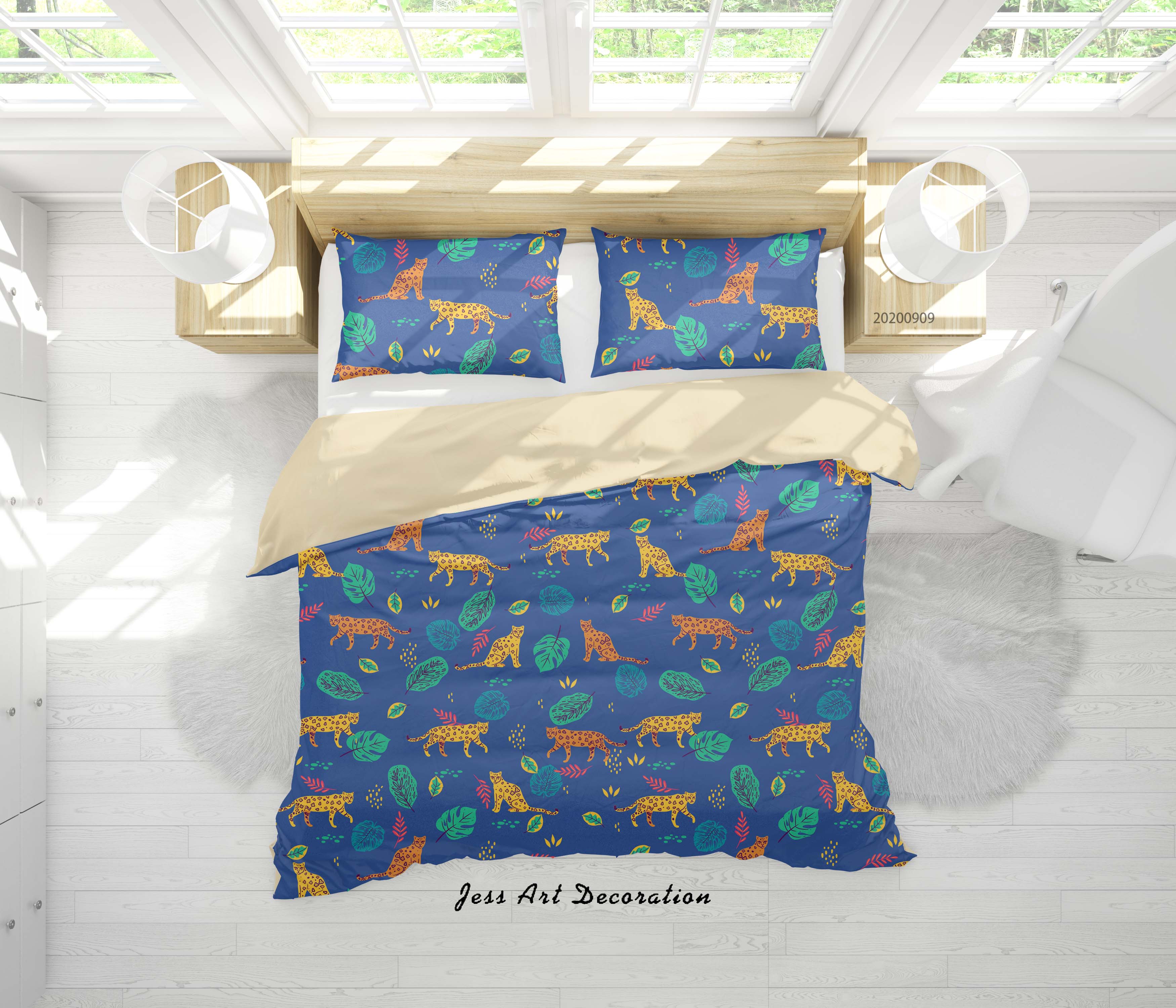 3D Cartoon Tropical Leaves Leopards Pattern Quilt Cover Set Bedding Set Duvet Cover Pillowcases Wj 6090