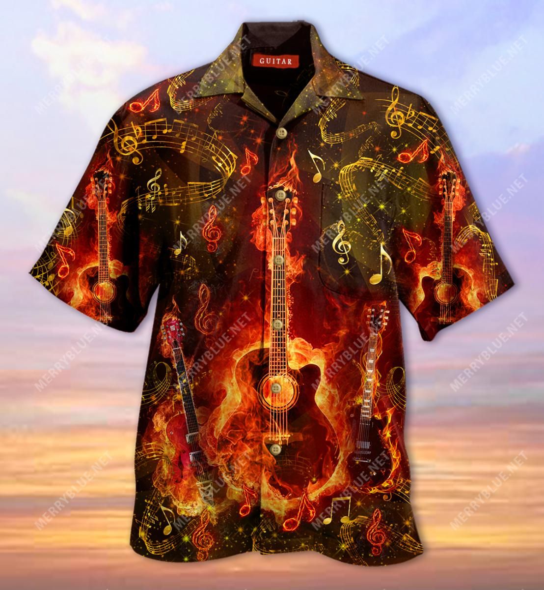 Where Words Fail Music Speak Flaming Guitar Aloha Hawaiian Shirt Colorful Short Sleeve Summer Beach Casual Shirt For Men And Women