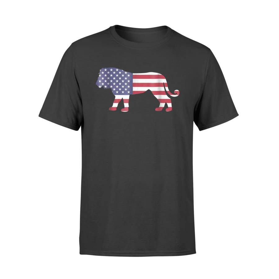 4th Of July American Flag Lion Cat Animal Red White And Blue T-Shirt