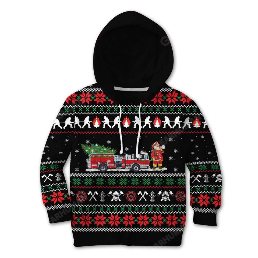 Kid Ugly Christmas Firefighter Custom Tshirt Hoodies Apparel