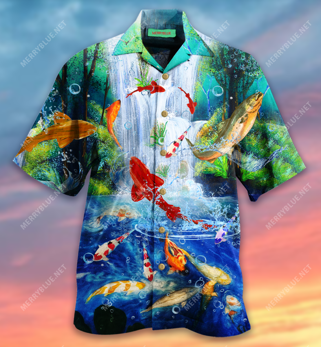 Amazing Fish Jumping Waterfall Hawaiian Shirt