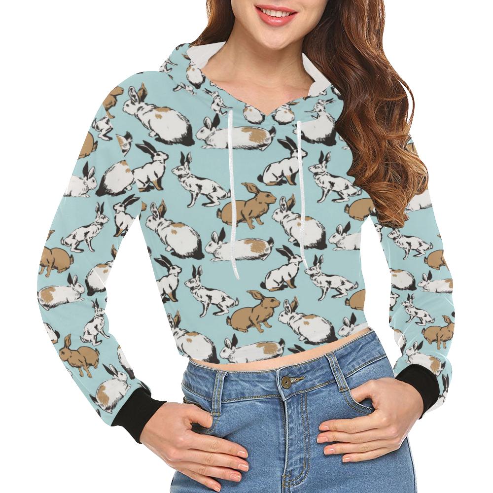 Rabbit Pattern Print Design Rb018 Women Cropped Hoodie