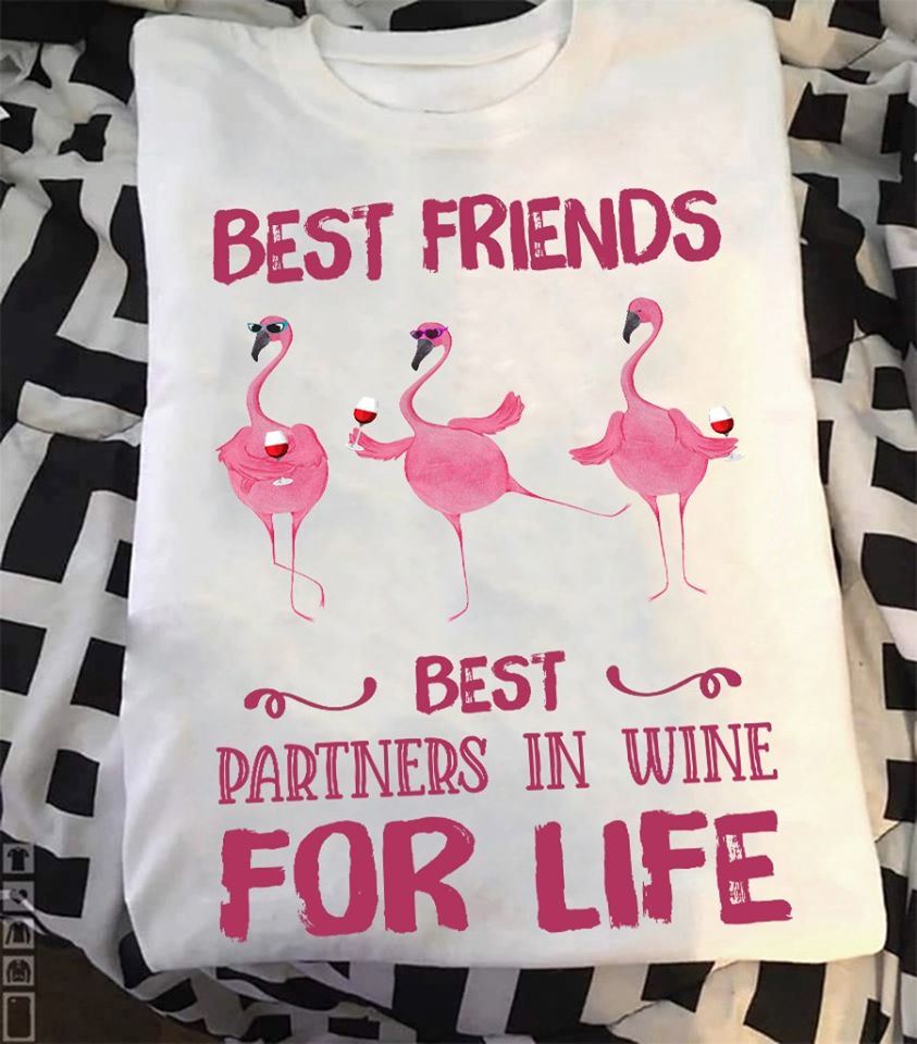 Flamingo Best Friends Best Partners In Wine For Life Standard Women’s T-shirt