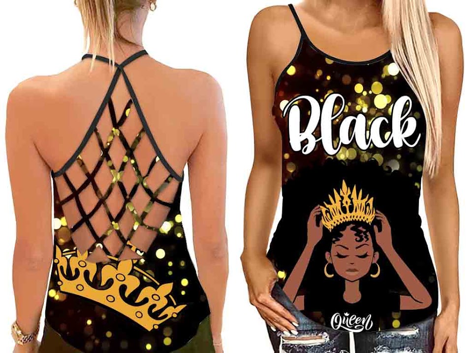 Little Black Princess Wears Crown Tank Top Shirt Women – Black Queen Criss Cross Open Back Camisole Tank