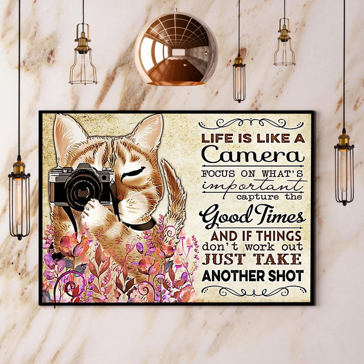 Cute Cat Photographer Take Another Shot Flowers Canvas Prints Poster Wall Art