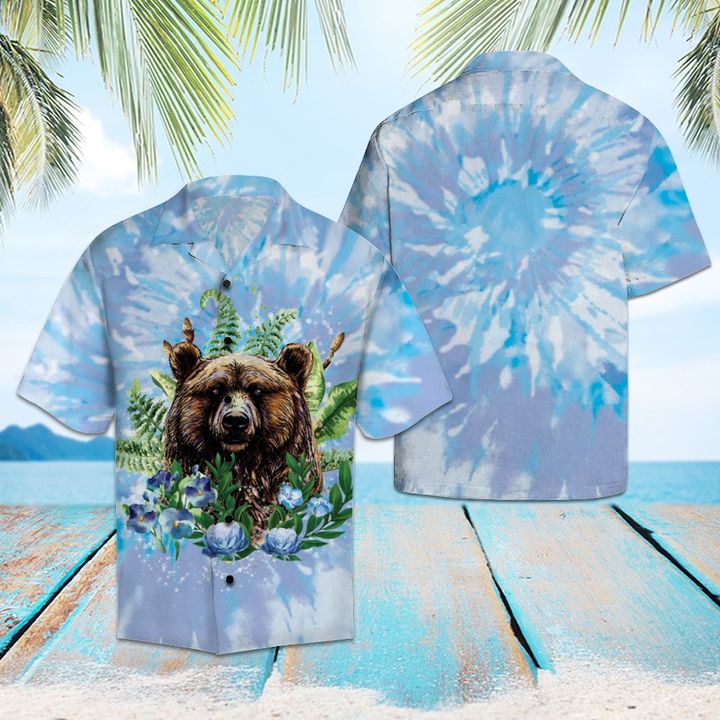 Bear Tie Dye Hawaiian Shirt Summer Button Up For Men, Women, Couple