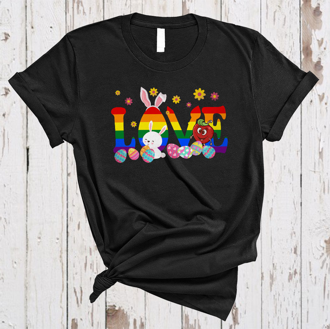 Love Cute Easter Day Lgbt Pride Flower Egg Hunting Bunny Teacher Lover Gifts T-Shirt