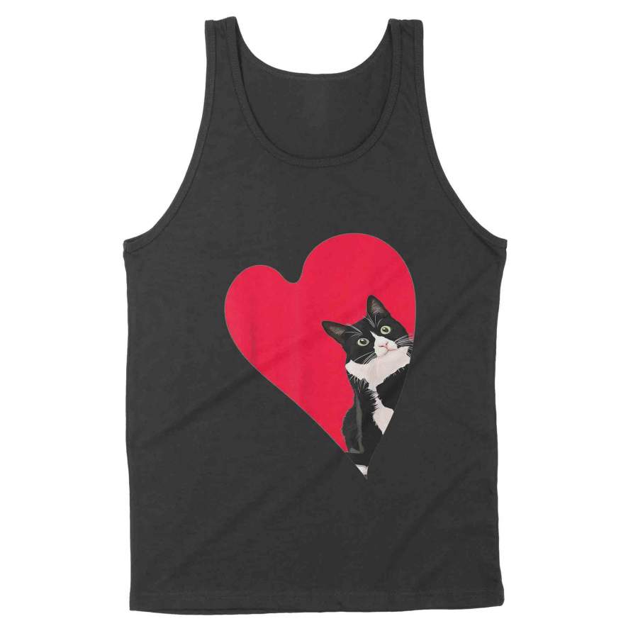 Tuxedo Cat Valentine Heart for Kitten and Animal Lovers T Shirt – Standard Tank