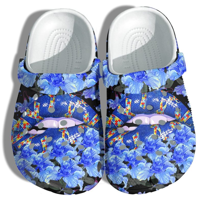 Sexy Blue Lip With Puzzle Autism Awareness Clogs Shoes Gifts For Women Girls