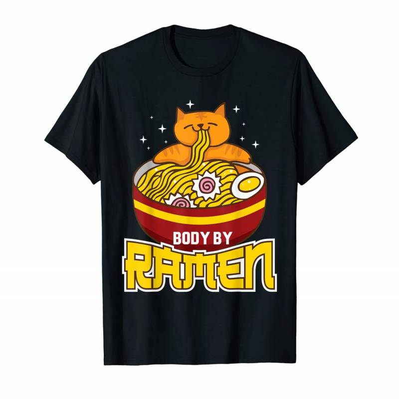 Body By Ramen Noodles Soup Funny Japanese Kawaii Kitten Cat T-shirt