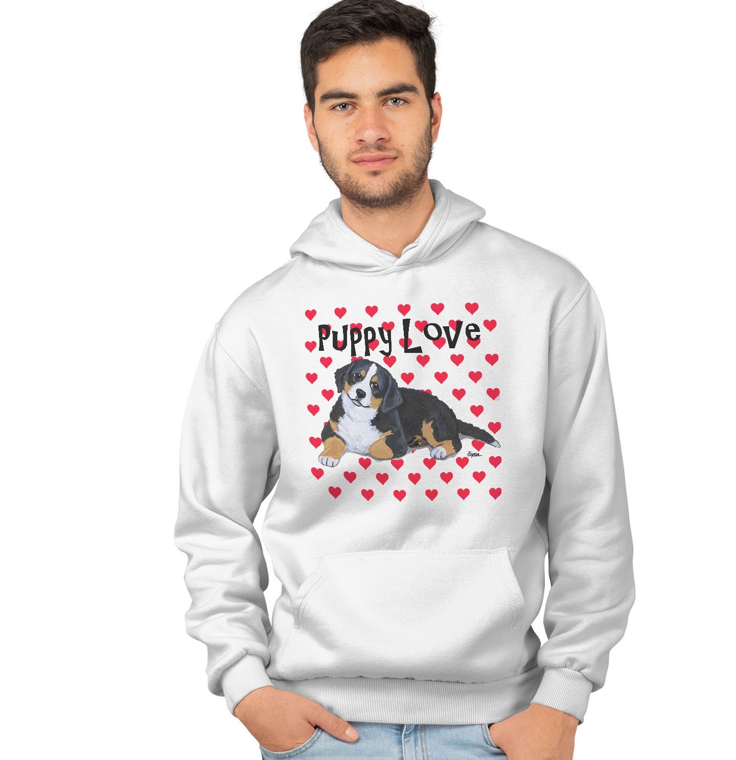 Bernese Mountain Dog Puppy Love – Adult Unisex Hoodie Sweatshirt