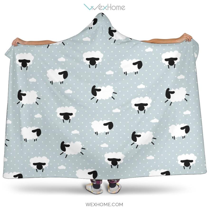 Sheep Polka Dot Cloud Pattern Hooded Blanket