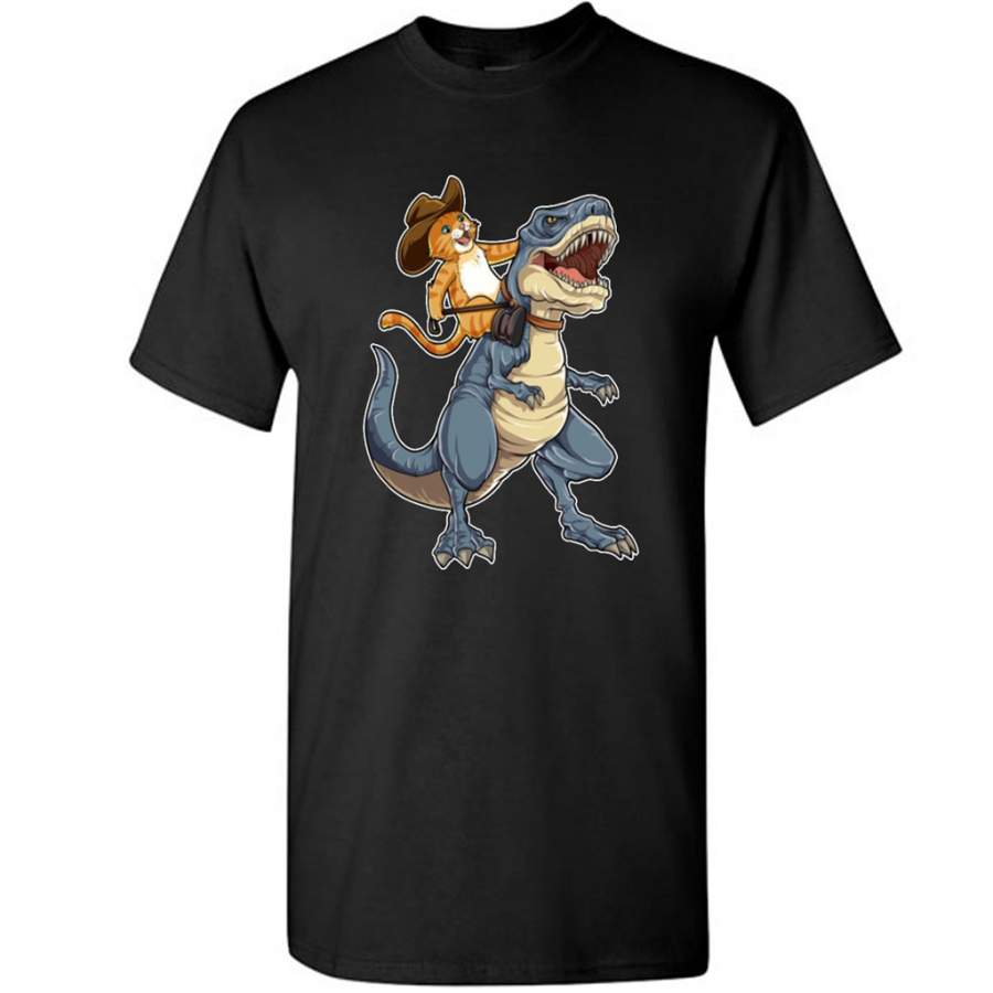 Cat Cowboy Riding T-rex Dinosaur, Funny Purrassic Kitty Kitten Dino Gifts – Gildan Short Sleeve Shirt