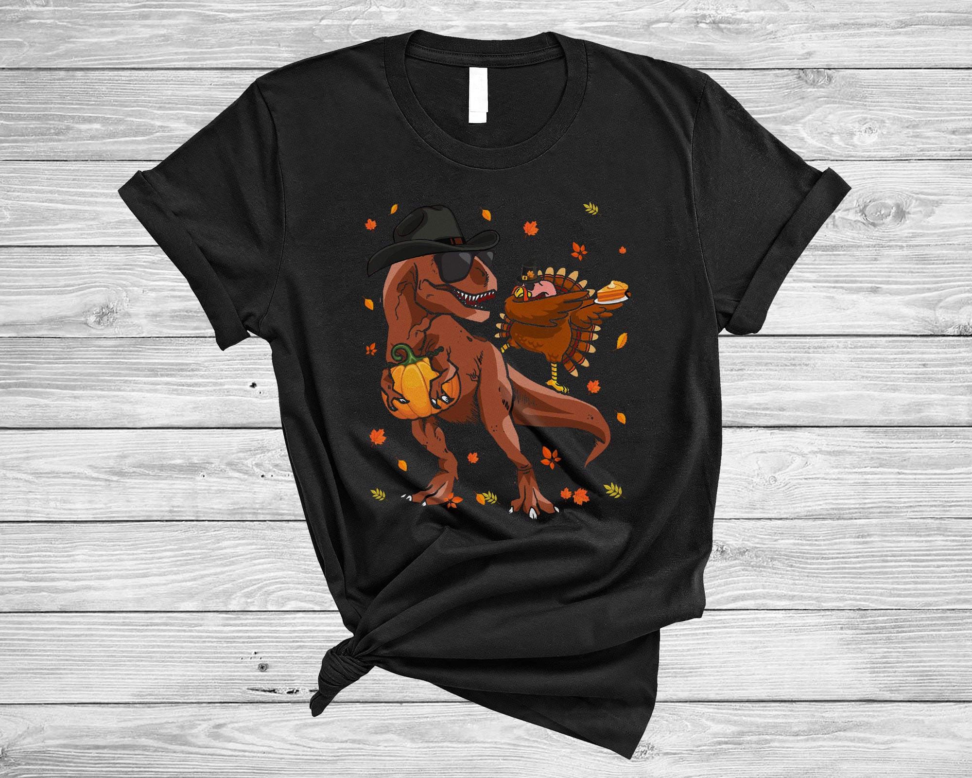 Thanksgiving Turkey Shirt Dabbing Turkey On T-Rex Cute Pumpkin Pie Fall T-Rex Turkey Llama Lover T-Shirt