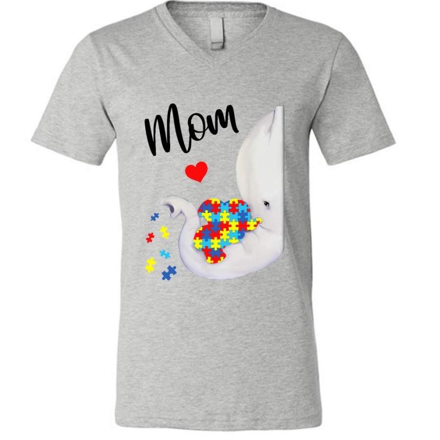 Autism Awareness Autism Elephant Mom (w) – Canvas Unisex V-Neck Shirt