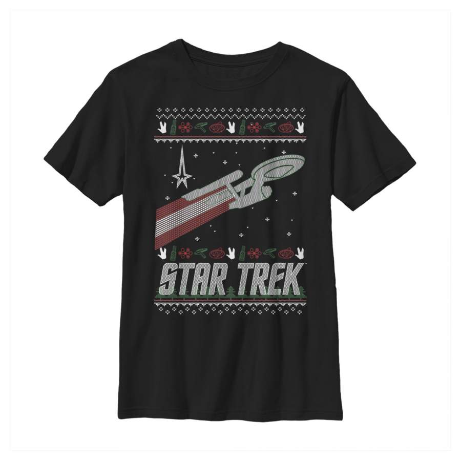 Star Trek Boy’s Ugly Christmas Starfleet  T Shirt